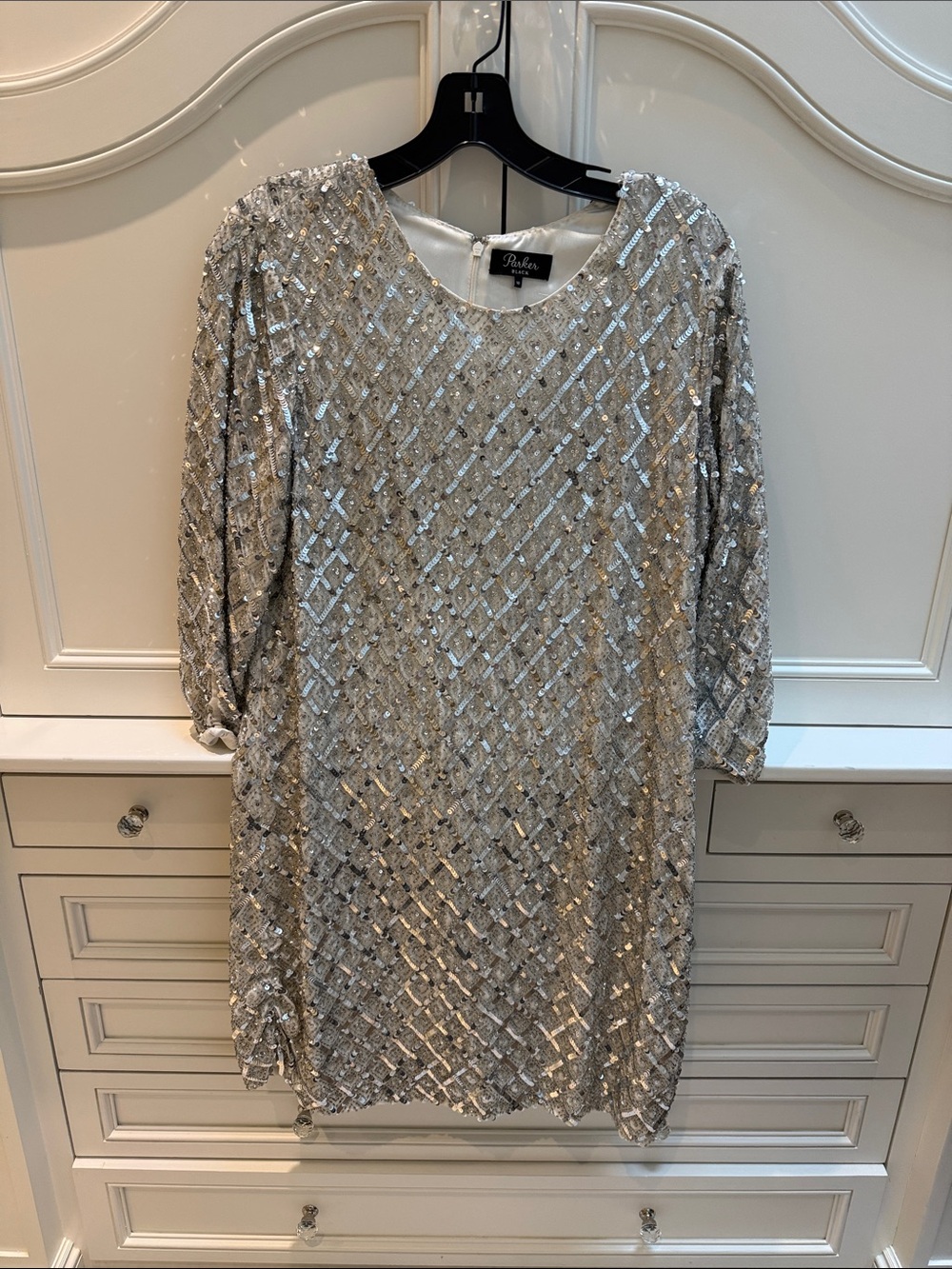 Parker Silver Sequin Long Sleeve Shift Dress